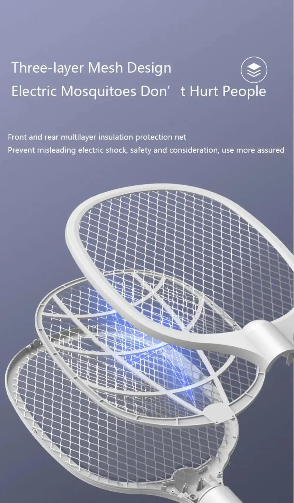 Description Picture 3 of item2 in 1 Electric Fly Swatter UV Led Mosquito Killler with Base Holder USB Rechargeable Fast Pest Control for Home Outdoor Camping