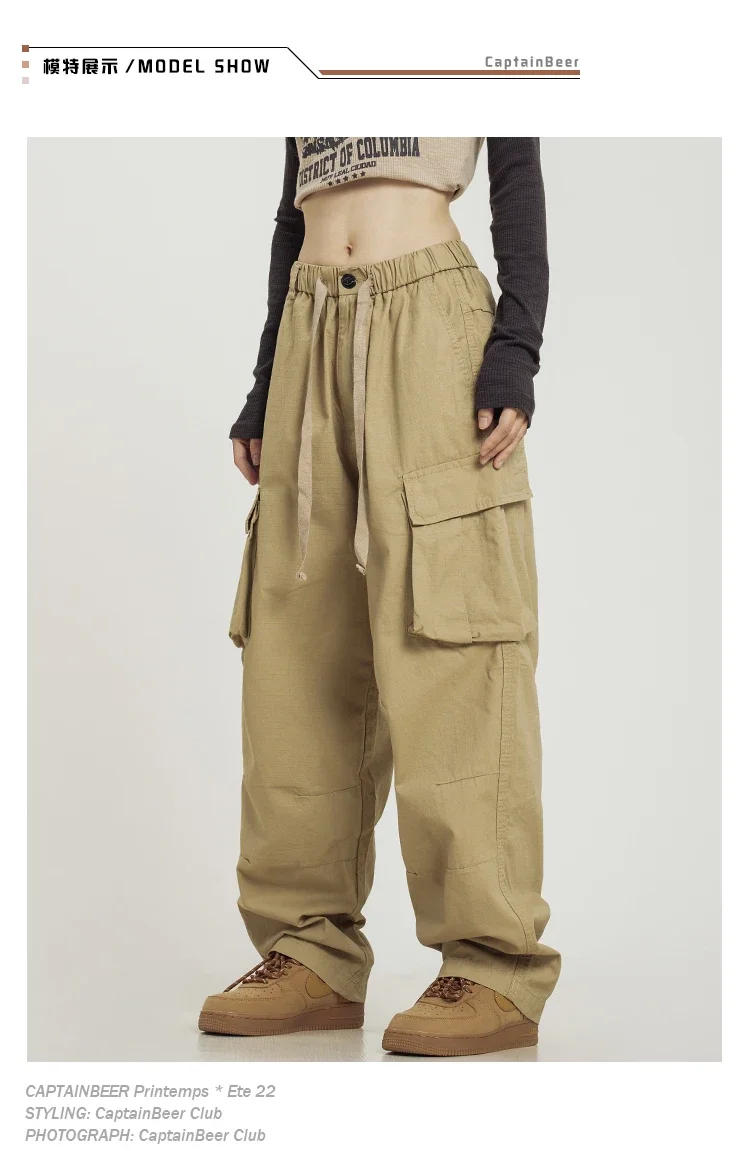 Description Picture 6 of itemAmerican Retro Multi-Pocket Cargo Pants Men and Women Street Fashion Loose Casual  Drooping Wide-Leg Pants Mopping Floor