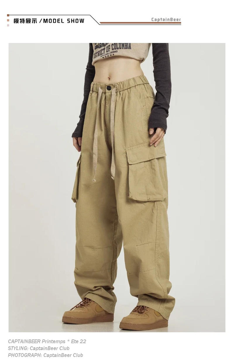 Description Picture 6 of itemAmerican Retro Multi-Pocket Cargo Pants Men and Women Street Fashion Loose Casual Drooping Wide-Leg Pants Mopping Floor