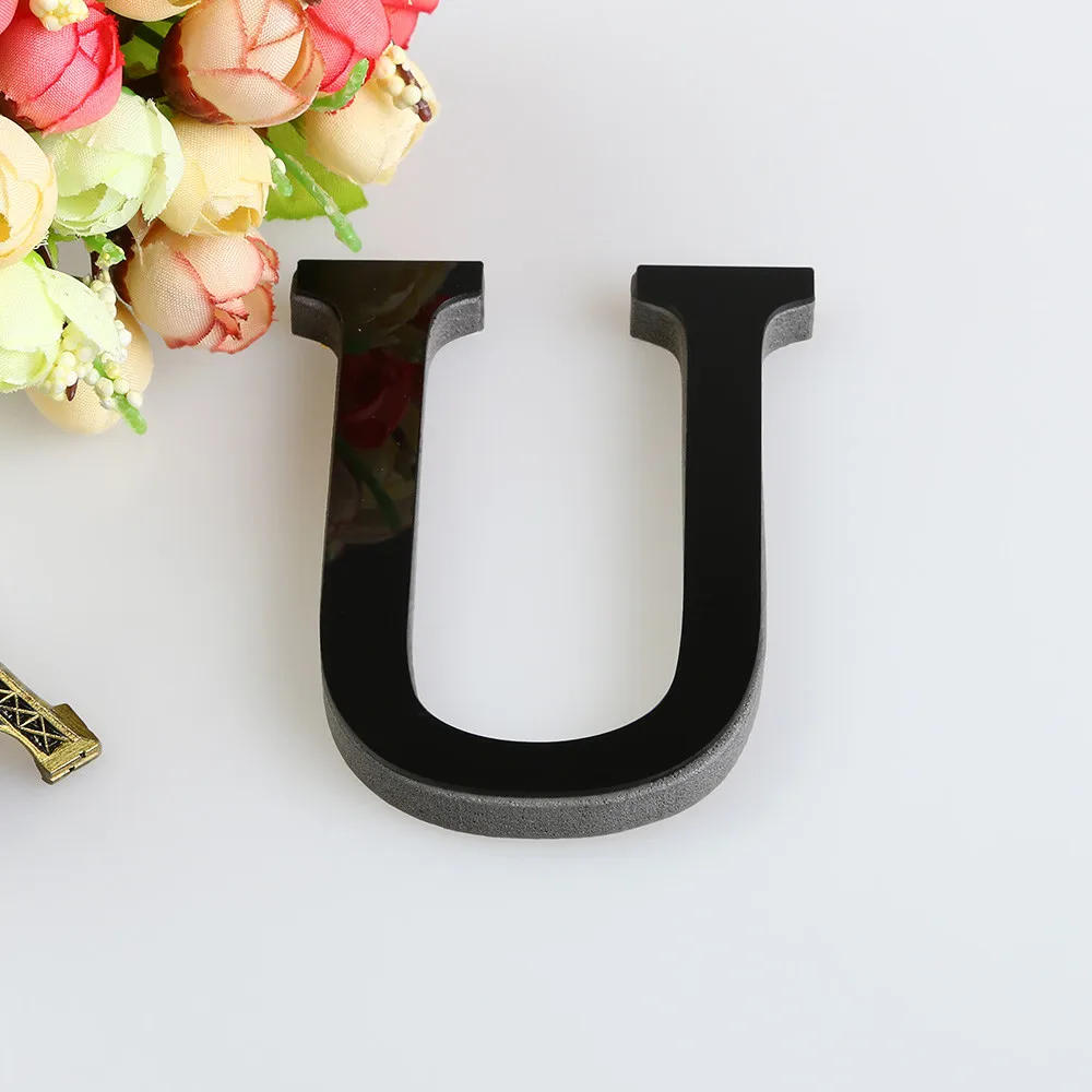Description Picture 5 of item26 Letters DIY 3D Mirror Acrylic Wall Sticker Ornaments Black English Alphabet Decals Home Decor Wall Art Mural Party Decoration