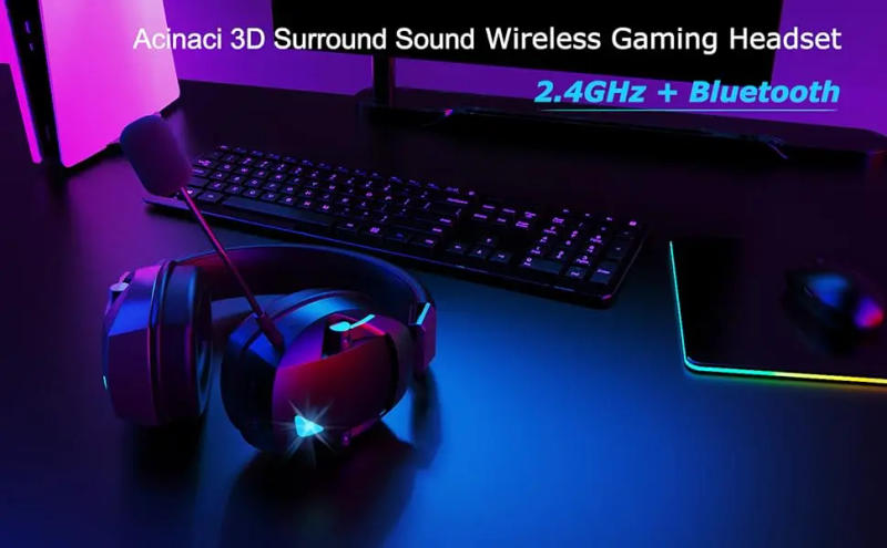 Description Picture 2 of itemWireless Gaming Headset with Detachable Noise Cancelling Microphone,2.4G Bluetooth-USB-3.5mm Wired Jack 3 Modes for Multi-device