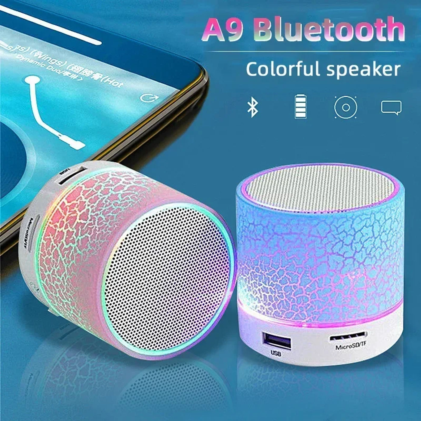 Description Picture 4 of itemBluetooth Speaker Mini Wireless Loudspeaker Crack LED TF Card USB Subwoofer Portable MP3 Sound Wireless Speaker for Smart Phone