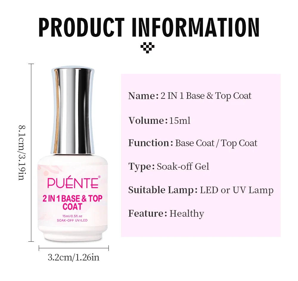 Description Picture 4 of item15ML 2 In 1 Base &Top Coat Gel Nail Polish Transparent Base Gel & Wipe Top Coat Soak Off UV LED Semi-Permanent Nail Varnish