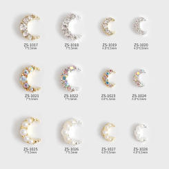 10PCS Japan AB White Diamond Pearl Inlaid Gold Silver Crescent Moon Alloy Nail Art Rhinestones Jewel Decorations Manicure Charms
