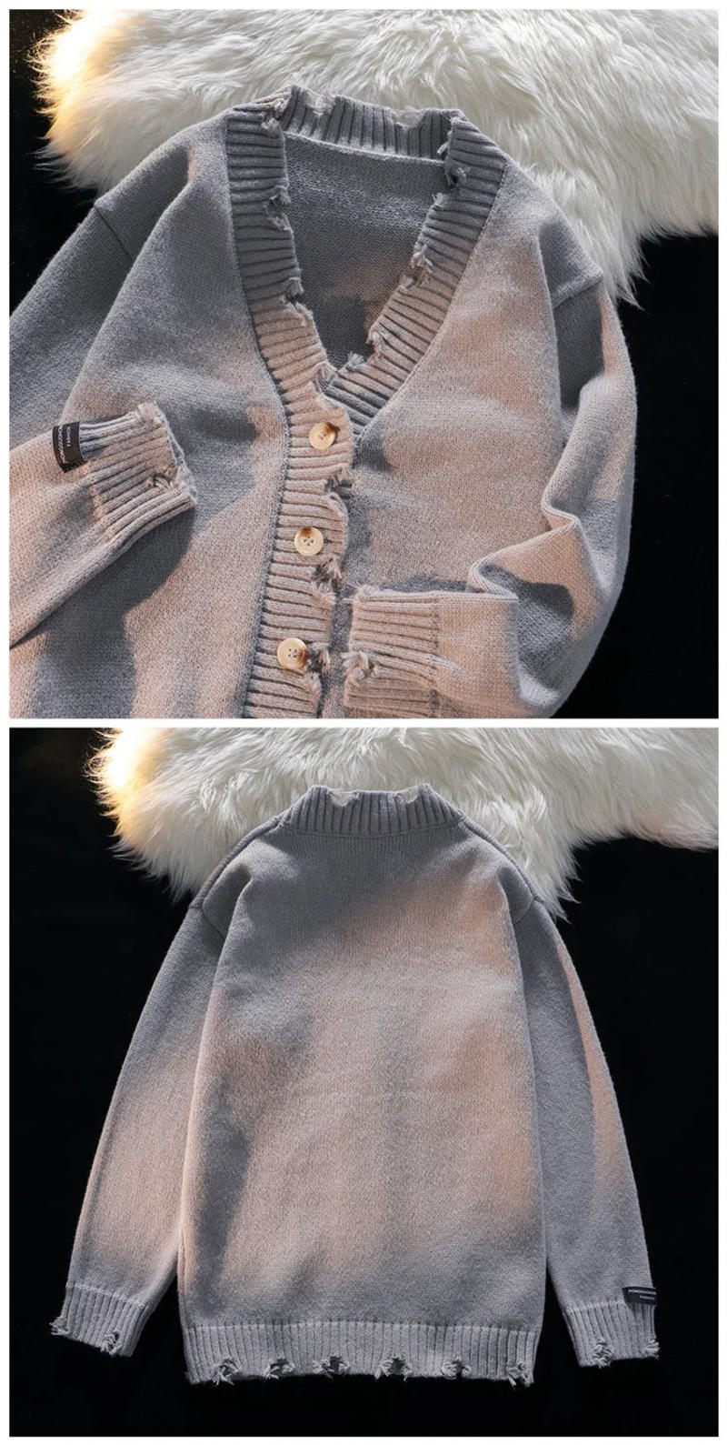 Description Picture 4 of itemAmerican Retro Solid V-neck Cardigan Sweater Autumn Winter Loose Casual High Street Sweaters Jackets Men Tops Male Clothes