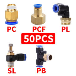 20/50Pcs PC/PCF/PL/SL/PB Air Hose Pneumatic Fitting 4mm 6mm 1/8" 1/4" 3/8" 1/2" Hose Fittings Pipe Quick Connectors