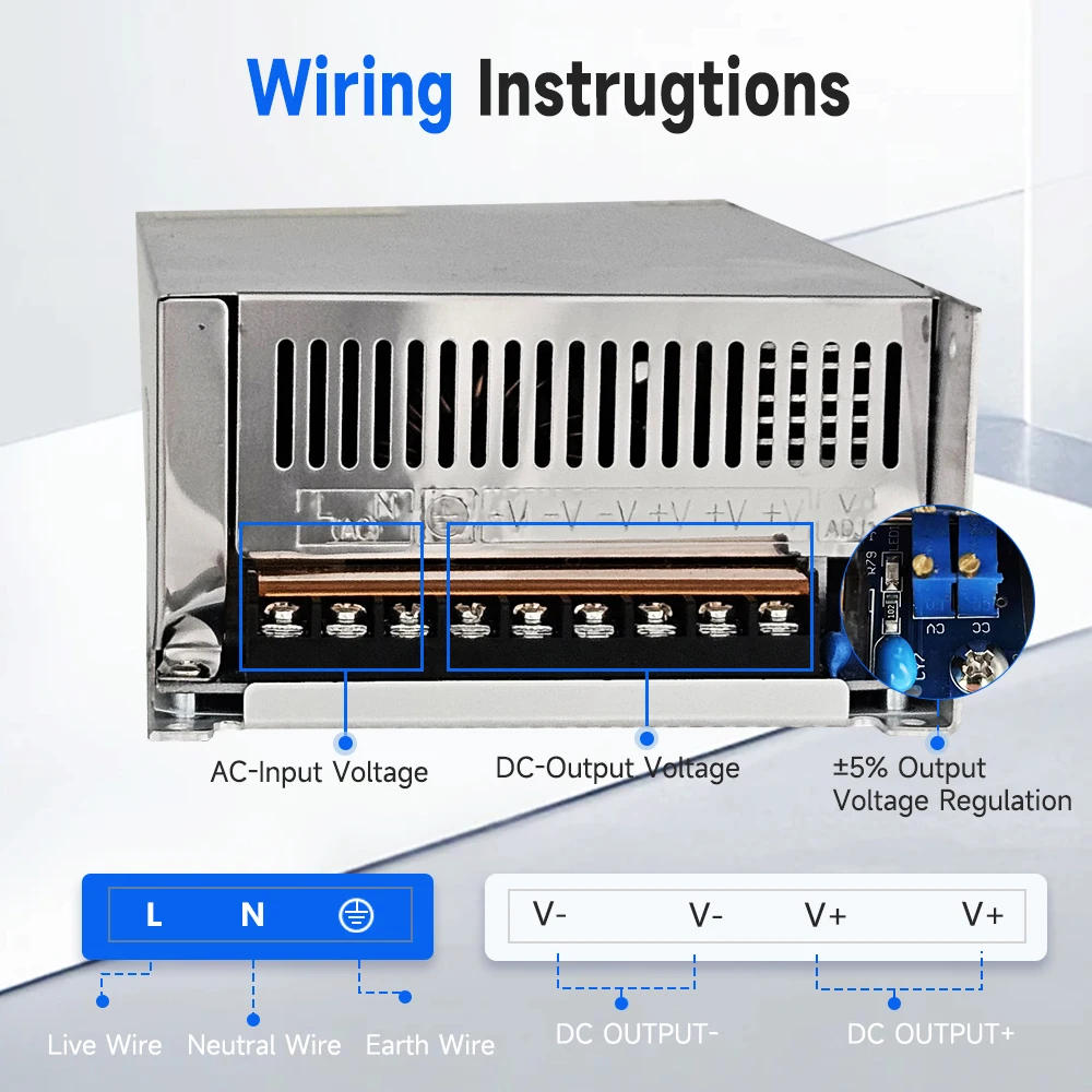 Description Picture 6 of itemAC110V 220V to Power Supply DC 12V 24V 36V 48V 60V 720W Light Transformer for Driver LED Light  Strip CCTV and 3D Print