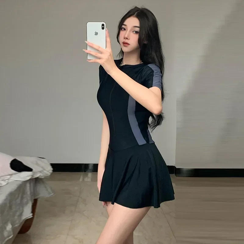 Description Picture 6 of itemWomen One-piece Swimsuit Korean Fashion Sports Swimwear Slim Short-sleeved Skirt Bathing Suit Beach Wear Swimming Suit for Women