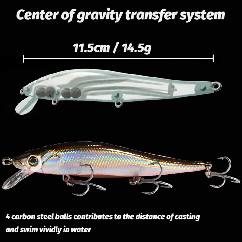 Description Picture 2 of itemSinking Minnow Lure 14.5g 11.5cm Gravity Transfer System Long Casting 3 Hooks Swimbait Gear Pesca Popper Tackle Fishing Bait