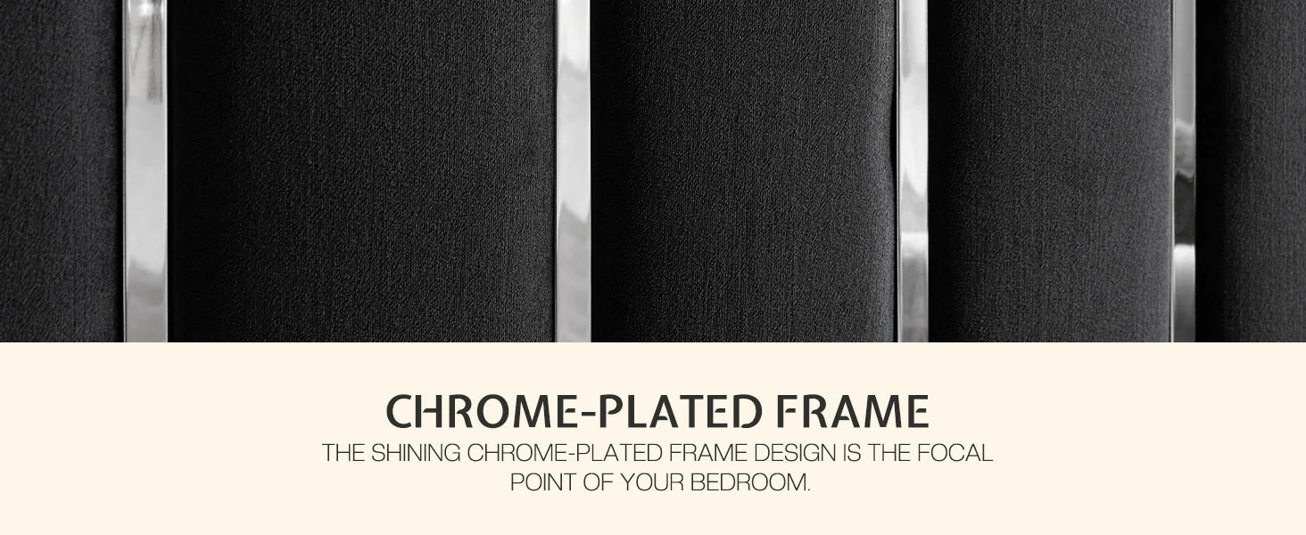 Description Picture 5 of itemKing Bed Frame with 58" Tall Headboard, with Silver Plating Trim, No Box Spring Needed, Velvet Upholstered Bed Frame