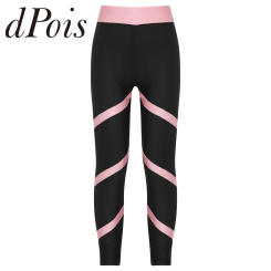 Children's Gymnastics Leggings Girls Skinny Trousers Teens Elastic Waistband Tights for Dancing Running Sport Skating Yoga Pants