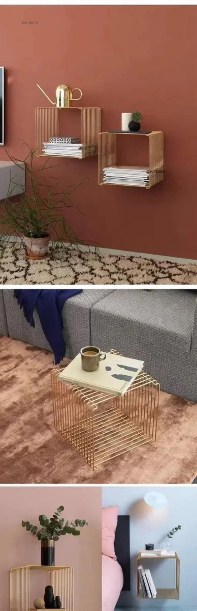 Description Picture 5 of itemLuxury Simple Metal Magazine Rack Mini Coffee Table Nordic Designer Bedroom Bedside Table Art Ins Living Room Furniture d