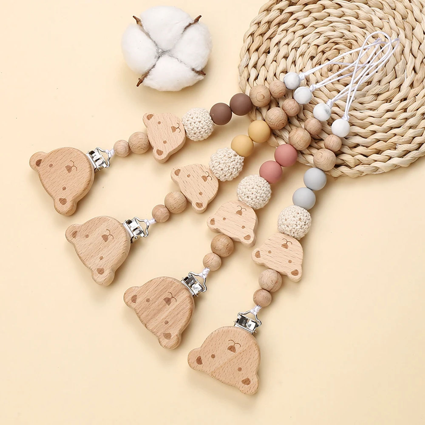 Description Picture 5 of itemNew  Wood Chew Silicone Beads Pacifier Clips Dummy Chain Holder Newborn Soother Chains Nipple Holder Infant Teething Toys Gifts