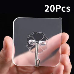 5/10/20PCS Self Adhesive Hooks Heavy Duty Transparent Wall Hooks Multi-Purpose Key Towel Wall Hook for Bathroom Kitchen Home