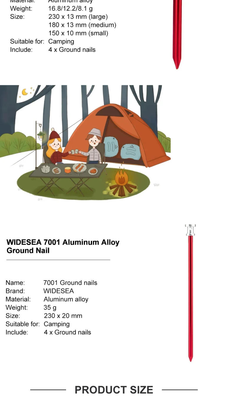 Description Picture 3 of itemWidesea Camping 16pc/set Tent Pegs Stakes Nails for Hard Snow Floor Outdoor Accessorie Shelter Equipment Supplies Hiking Tourist