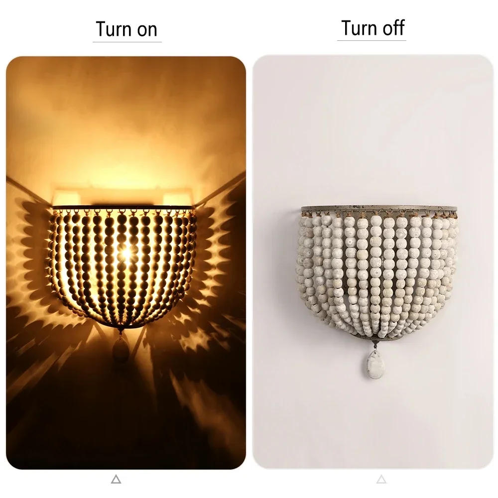 Description Picture 6 of itemNordic retro family lighting E27/26 wooden beads personality wall lamp corridor bedroom bedside restaurant bar paint lights