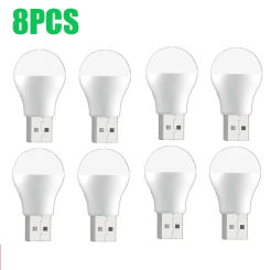 8PCS USB Plug Lamp Round Light LED Night Light Eye Protection Reading Light Computer Mobile Power Charging Small Book Lamps