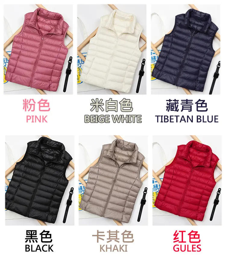Description Picture 5 of itemFashion Autumn Stand Collar Duck Down Vest Women Elegant Solid Simple Zipper Coats Casual Warm Vests Ladies White Duck Down Vest