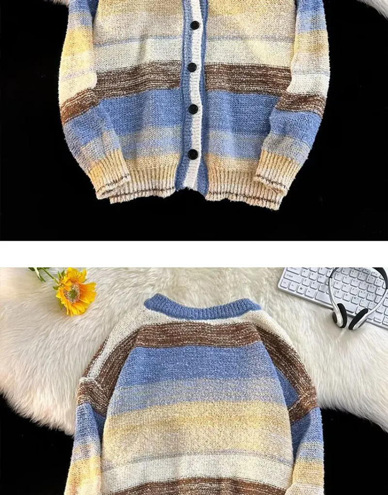 Description Picture 5 of itemTop Grade Wool New Brand Fashion Knit Korean Style Cardigan Men Slim Fit Sweater Casual Striped Coats Mens Clothes 2024 Z82