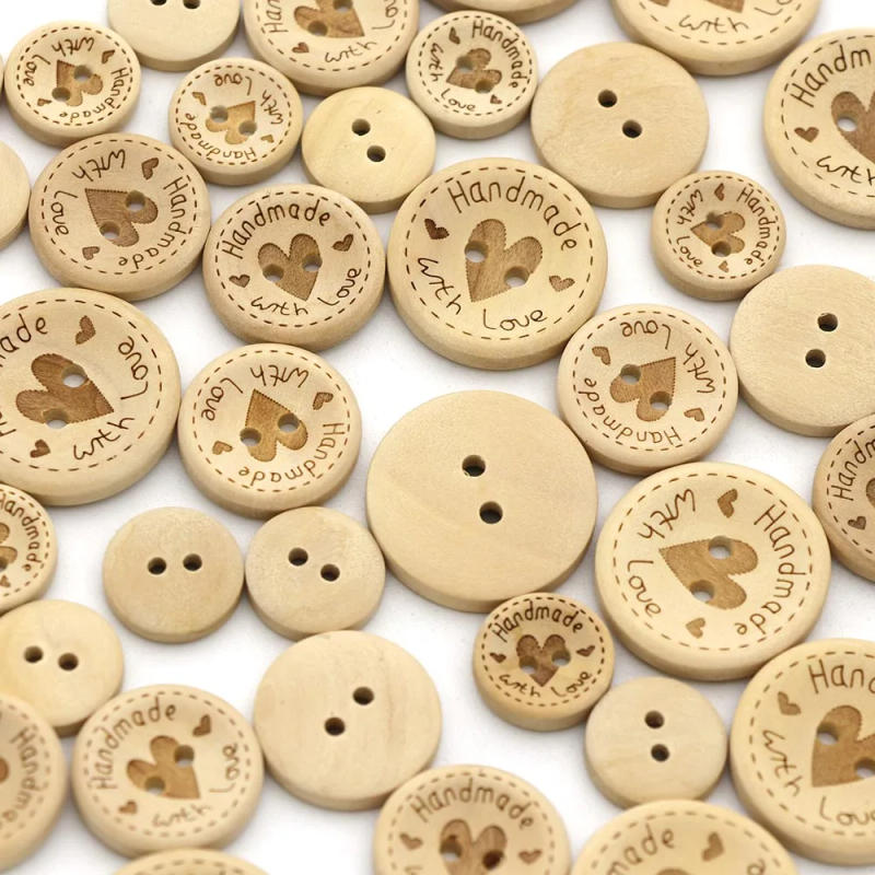 Description Picture 4 of item50Pcs Round Wooden Buttons Natural Color Handmade With Love Heart Baby Buttons For Clothes Scrapbooking Crafts Sew Button