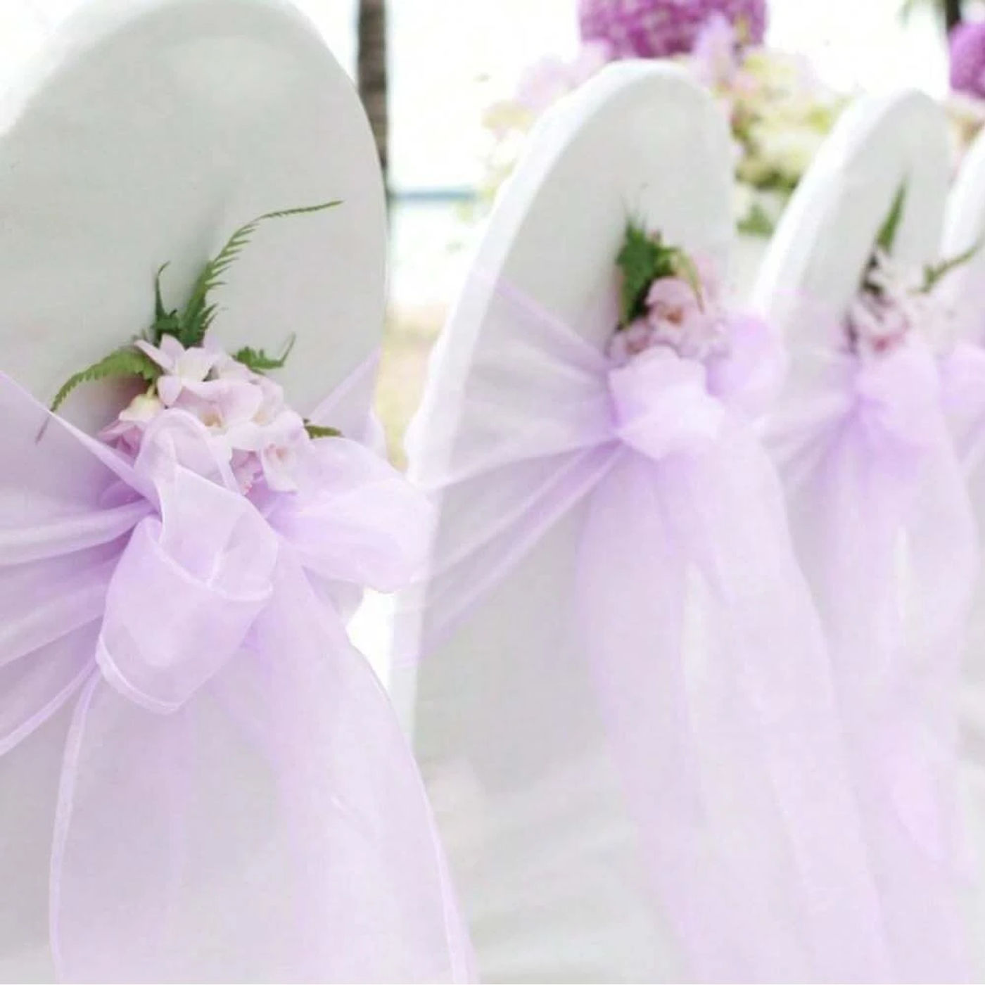 Description Picture 5 of item10pcs Organza Chair Sashes Knot Bands Chair Bows for For Wedding Party Banquet Event Country Wedding Chair Decoration