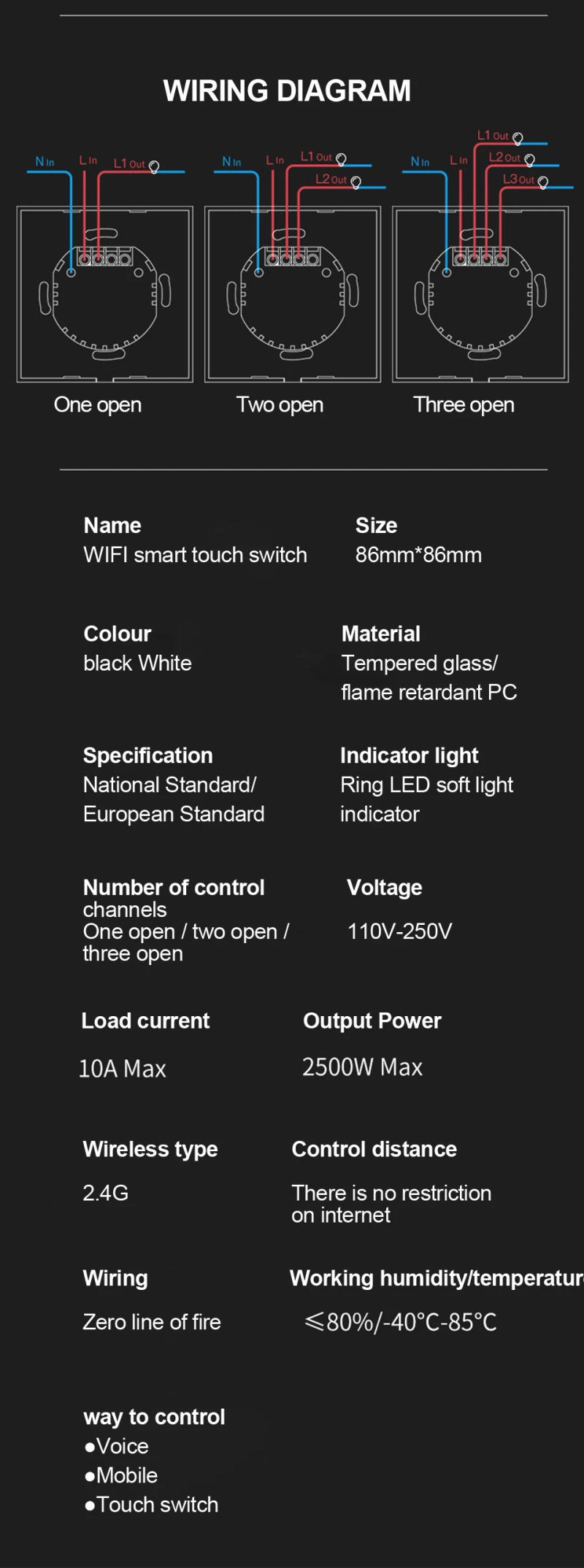 Description Picture 4 of itemTuya Wifi EU Smart Switches 1/2/3Gang Touch Light Switch Wall Glasses Panel Switch Smart Life APP Control for Alexa Google Home