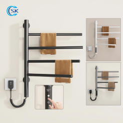 Black Rotatable Electric Towel Rack For Bathroom Smart Temperature Time Control Towel Warmer Stainless Steel Heated Towel Rail