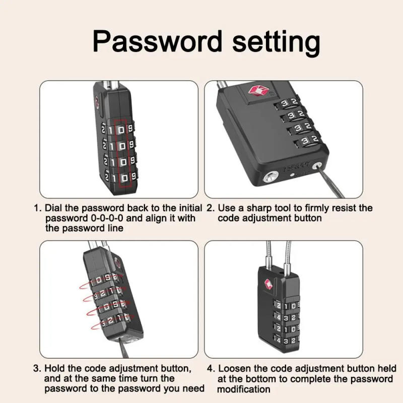 Description Picture 3 of itemTSA 4 Digit Combination Lock Zinc Alloy Anti-theft Customs Password Lock Wire Rope Padlock Travel Suitcase Luggage Coded Lock