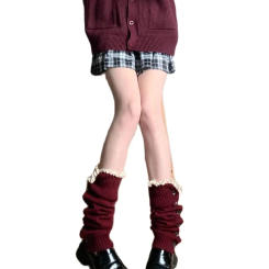 52CM Y2k Winter Autumn Leg Warmers Fluffy Solid Color White Black Brown Khaki Lady Stylish Stretchy Boots Cover With Bottons