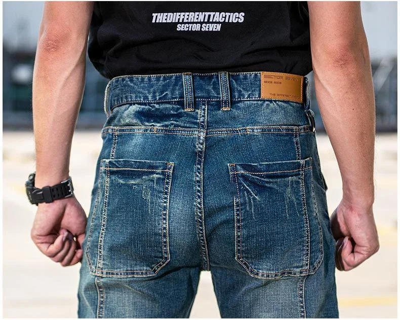 Description Picture 5 of itemDenim Tactical Pants Men Military Wear-resistant Breathable Straight Jeans Outdoor Commute Multi-pocket Cargo Cowboy Trousers