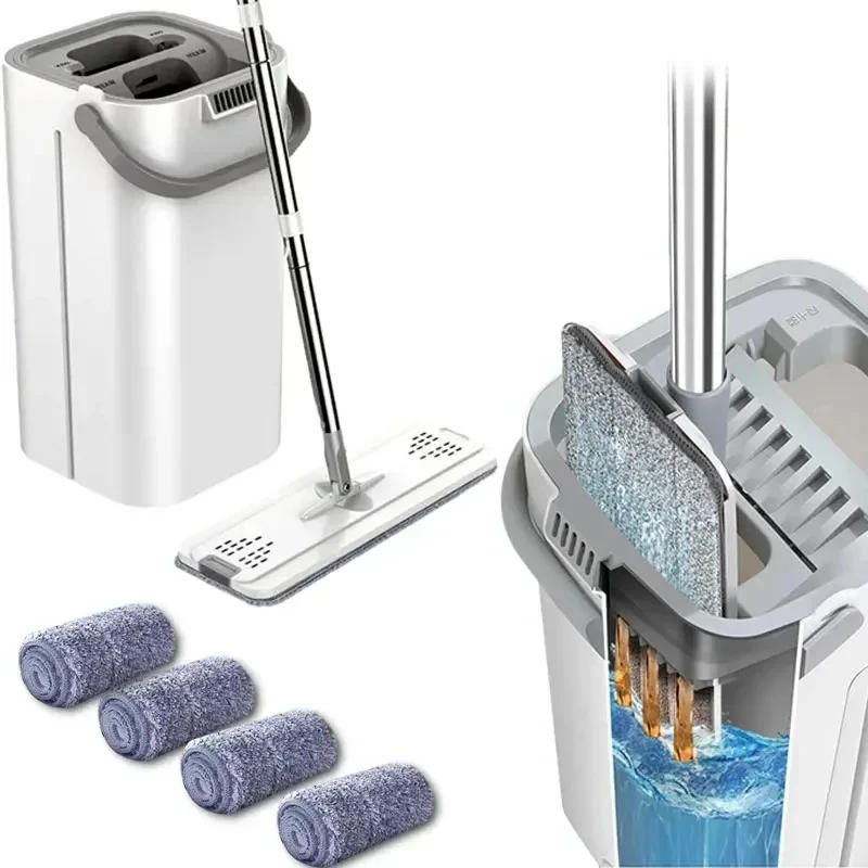 Description Picture 3 of itemUNTIOR Hand Free Flat Floor Mop Bucket Set For Professional Home Floor Cleaning System With Washable Microfiber Pads