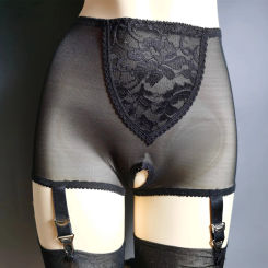 Lace Embroidery Open Crotch Garter Woman Exotic Lingerie Stockings Accessories 6 Claws Non-slip Buckle High Waist Mesh Garter