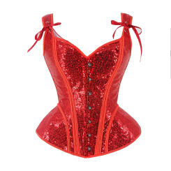 hristmas Corsets Tops for Women Red Sequin Overbust Corset with Straps Lace Up Vintage Gothic Bustier Body Shaper Sexy Lingerie