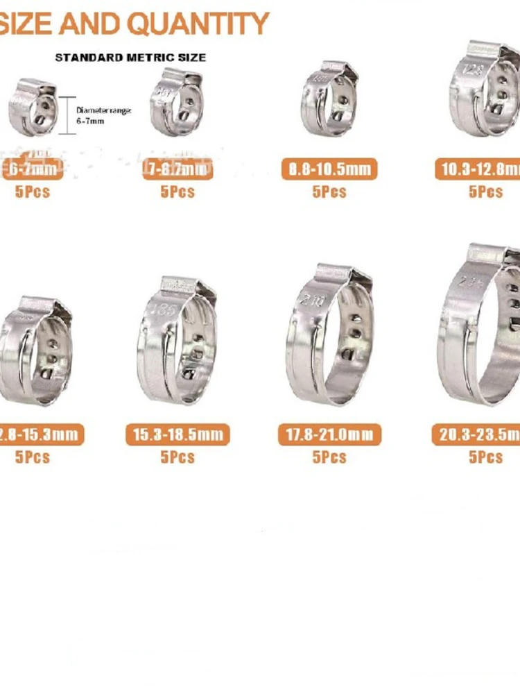 Description Picture 2 of item40Pcs/1Set Hose Clamps Stainless Steel 6-23.5mm 1-Ear Stepless Clamp Worm Drive Fuel Water Hose Pipe Clamps