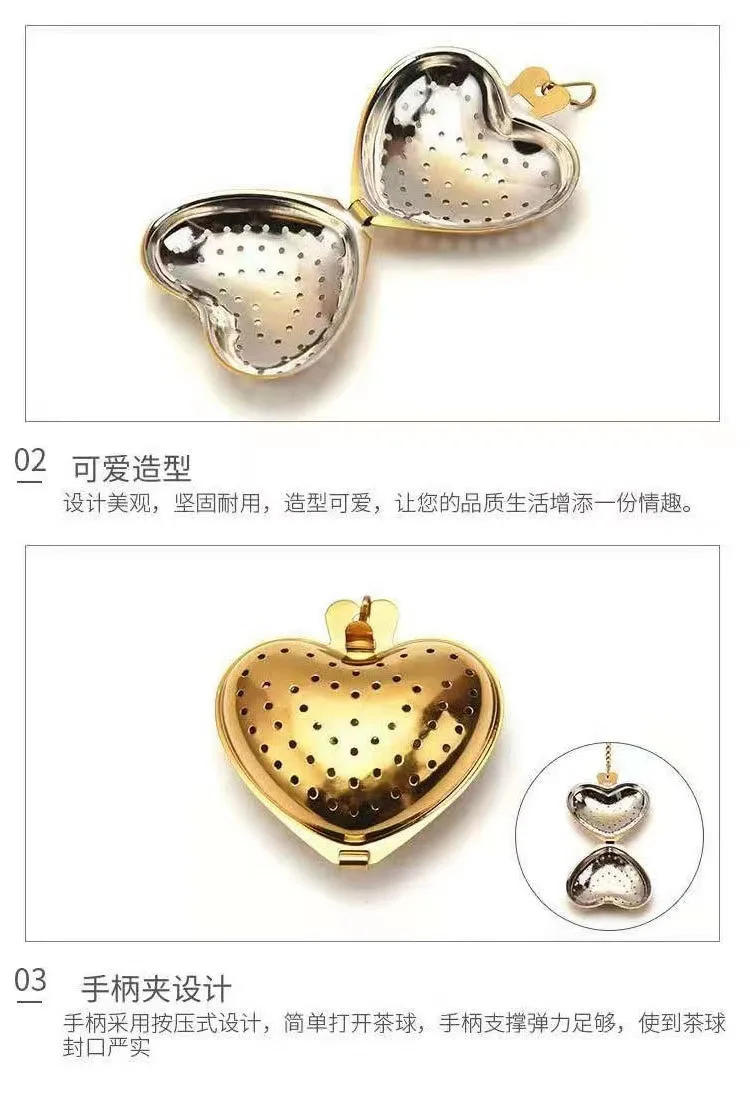 Description Picture 5 of itemTea Strainer Heart Shape Stainless Steel Tea Infuser Locking Spice Tea Ball Strainer Mesh Infuser Strainers Kitchen Accessories