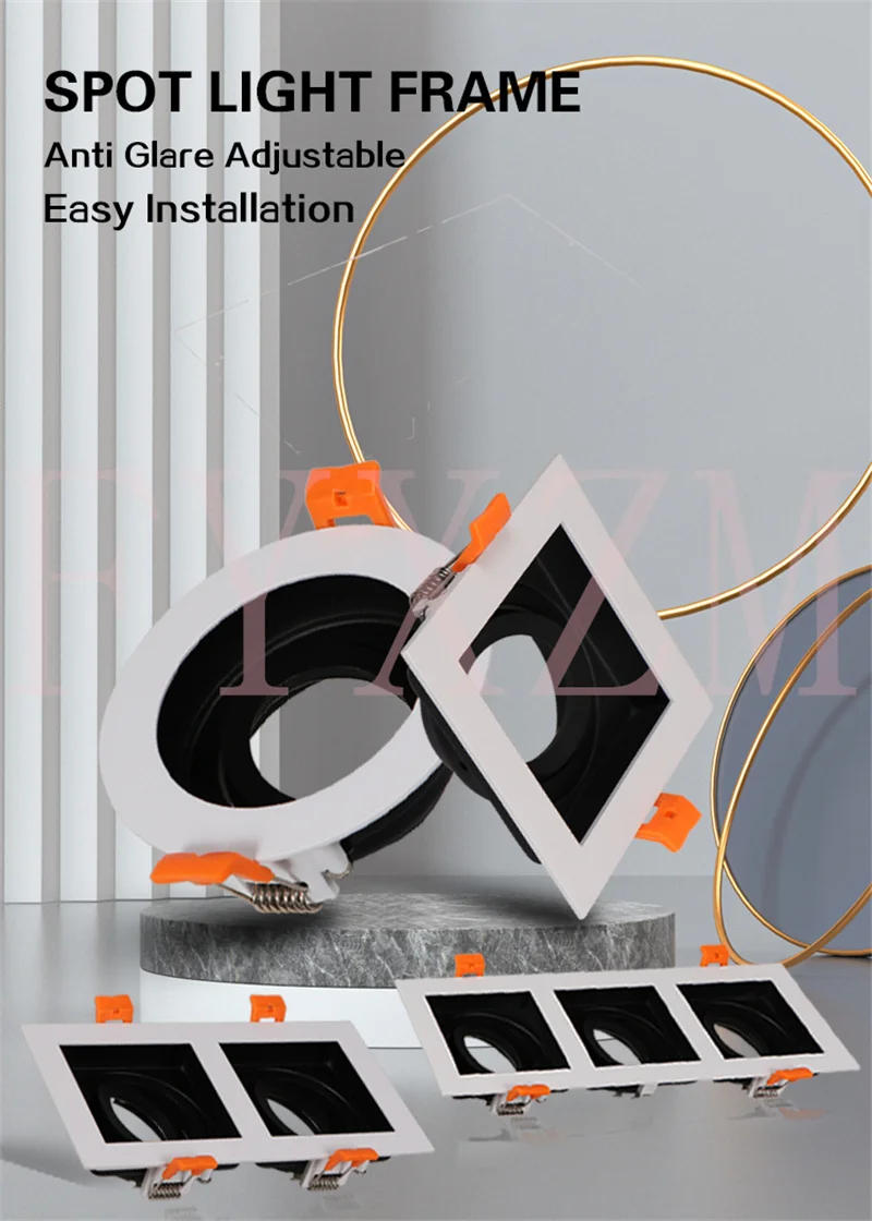 Description Picture 2 of itemRound Square Recessed LED Ceiling Trim Ring MR16 Halogen Bulb Luminaire Bracket LED Spotlight GU10 Frame LED Downlight