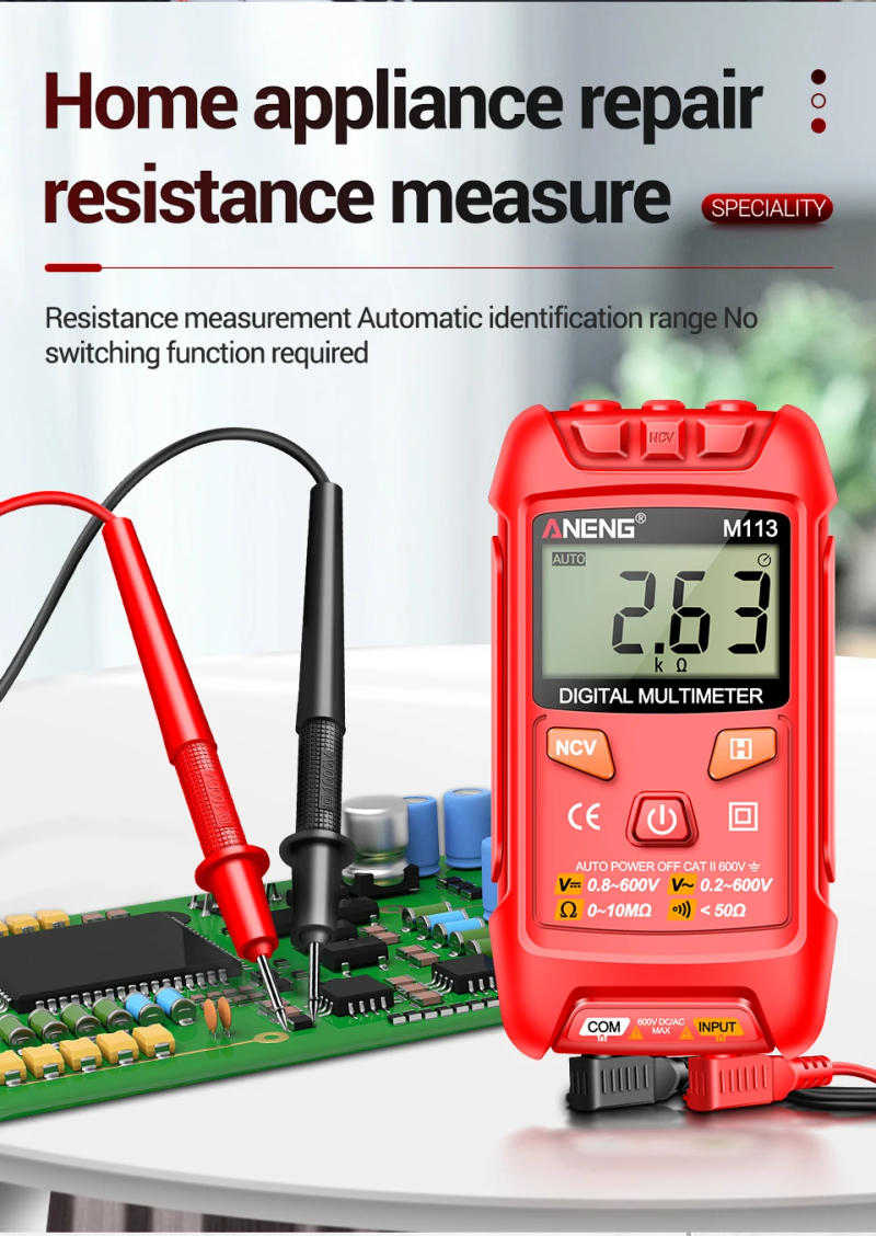 Description Picture 6 of itemANENG M113 Inteligent Mini Multimeter Digital 1999 Counts AC/DC Voltage Meter Ohm NCV Measuring Instruments Electricity Tools