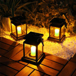 Solar Hanging Lantern Outdoor Candle Effect Light with Stakes for Garden Patio Lawn Deck Umbrella Tent Tree Yard Driveway