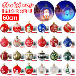 60CM Inflatable Christmas Balls with Lights Outdoor Christmas Ornaments PVC Light Up Giant Big Large Balls Xmas Tree Decoration