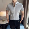 Plus Size 5XL-M Summer Short Sleeve Shirts For Men 2024 High Quality Solid Business Slim Fit Casual Formal Tuxedo Homme