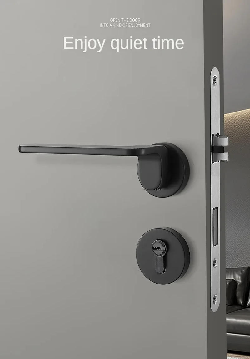 Description Picture 4 of itemComplete Set of Wooden Door Handles Bedroom Bathroom Minimalist Magnetic Silent Lock Universal Room Door Lock