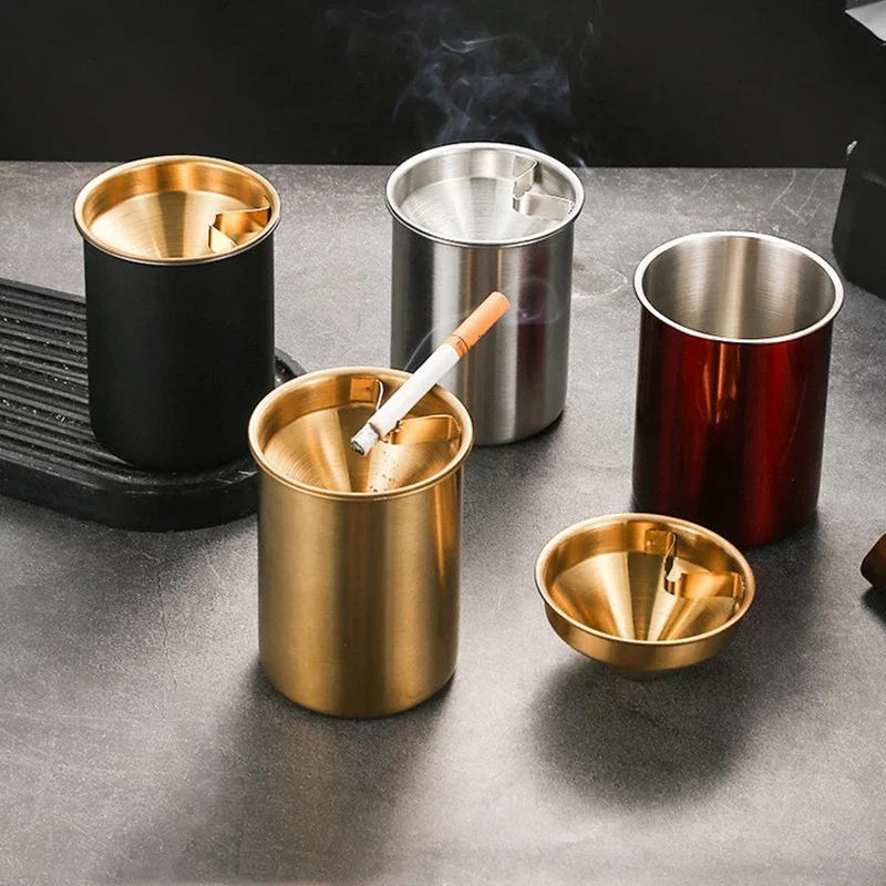 Description Picture 4 of itemStainless steel ashtray with lid for home and car, anti-fly ash