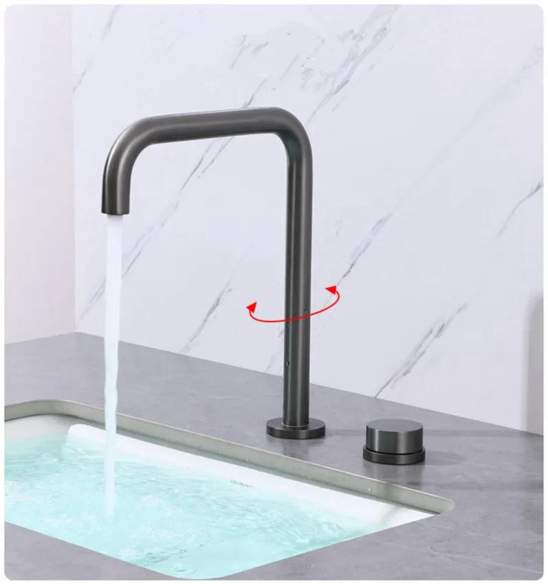 Description Picture 2 of itemBasin faucet Bathroom two holes Widespread Brushed Gold sink tap 360 rotating widespread Black Tap