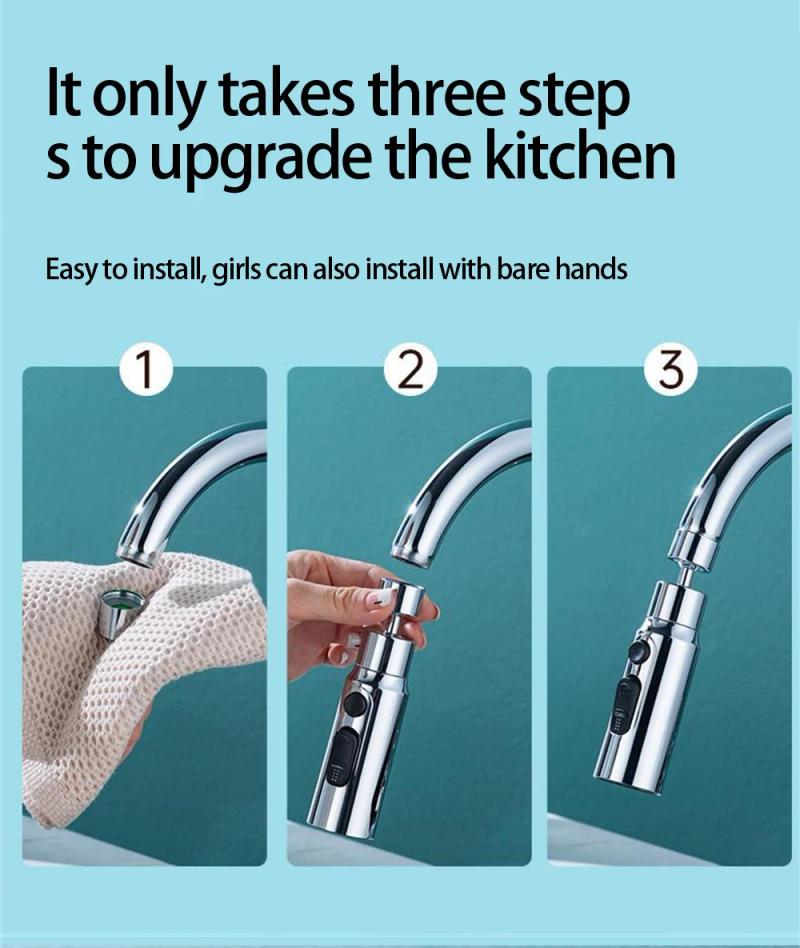 Description Picture 5 of itemKitchen Faucet Aerator 3 Modes Universal 360 Rotating Anti-Splash Faucet Extender Washbasin Saving Water Tap Filter Nozzle
