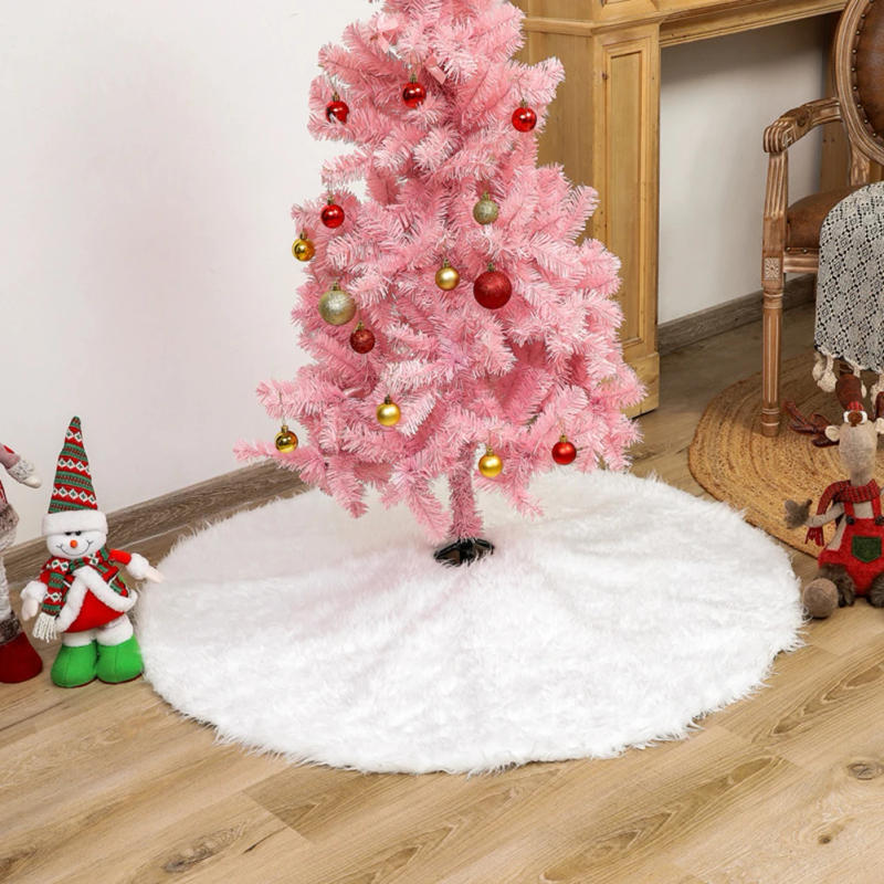 Description Picture 2 of item1x White Christmas Tree Plush Skirt 78-122cm Christmas Long Plush Tree Skirt Base Floor Mat Cover Christmas Party Theme Ornament