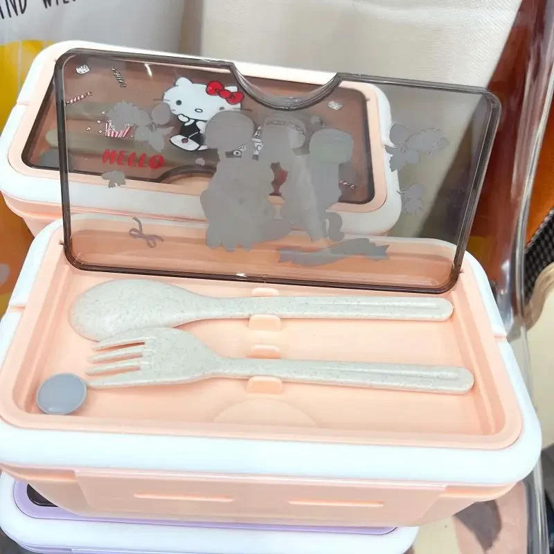 Description Picture 5 of itemSanrio Kuromi Cartoon Plastic Lunch Box Hellokitty Cinnamoroll With Handheld Multi-compartment Child Lunch Box Fast Food Box