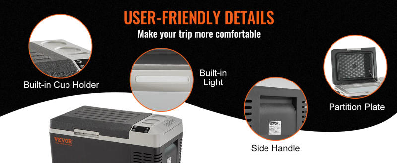 Description Picture 6 of itemVEVOR Mini Fridge Car Refrigerator Freezer Compressor Ice Box 20L Portable 21Qt Single Zone Cooler for Car Home Outdoor Trval