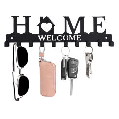 DDPNKL 1Pc Key Holder Wall Mount, Black Metal Key Hanger Adhesive Key Rack Organizer with 10 Key Hooks Wall Decorative