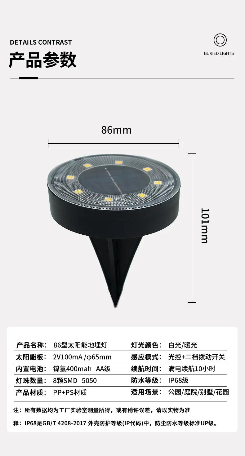 Description Picture 6 of item2024 New Solar Lamp IP68 Lawn Outdoor Courtyard Sensor Hanging Tree Ground Plug Intelligent Light Control Solar Underground Lamp