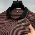 High end ice silk breathable short sleeve T-shirt men summer fashionable stripes top luxury brand embroidered casual POLO shirt